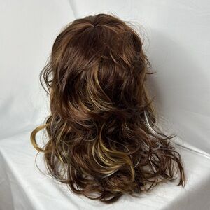 Auburn Brown with Golden Highlights Soft Big Wavy Curls Wig